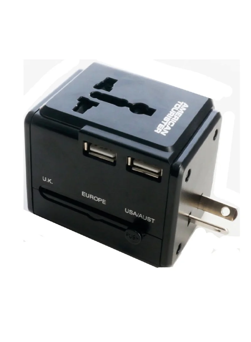 American Tourister  Universal Travel Adapter Black|3 USB Ports|Compact and Portable|Universal Compatibility  | Best Price UAE
